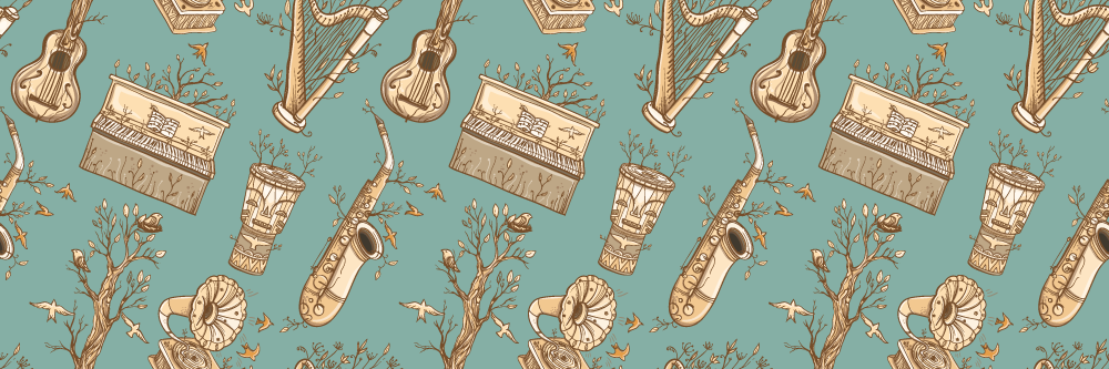 Obdĺžnikový koberec s vintage vzorom hudby - Tenstickers