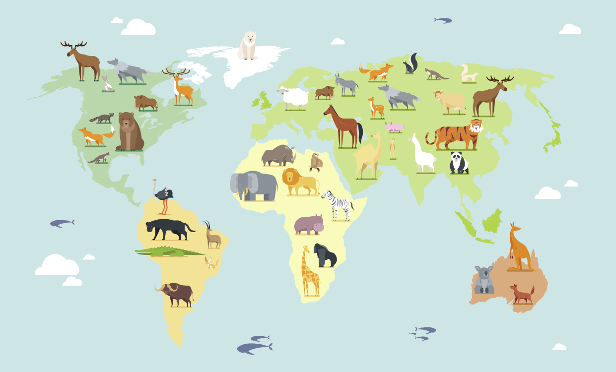 vinylový kvoberec s mapou sveta detský štýl - Tenstickers