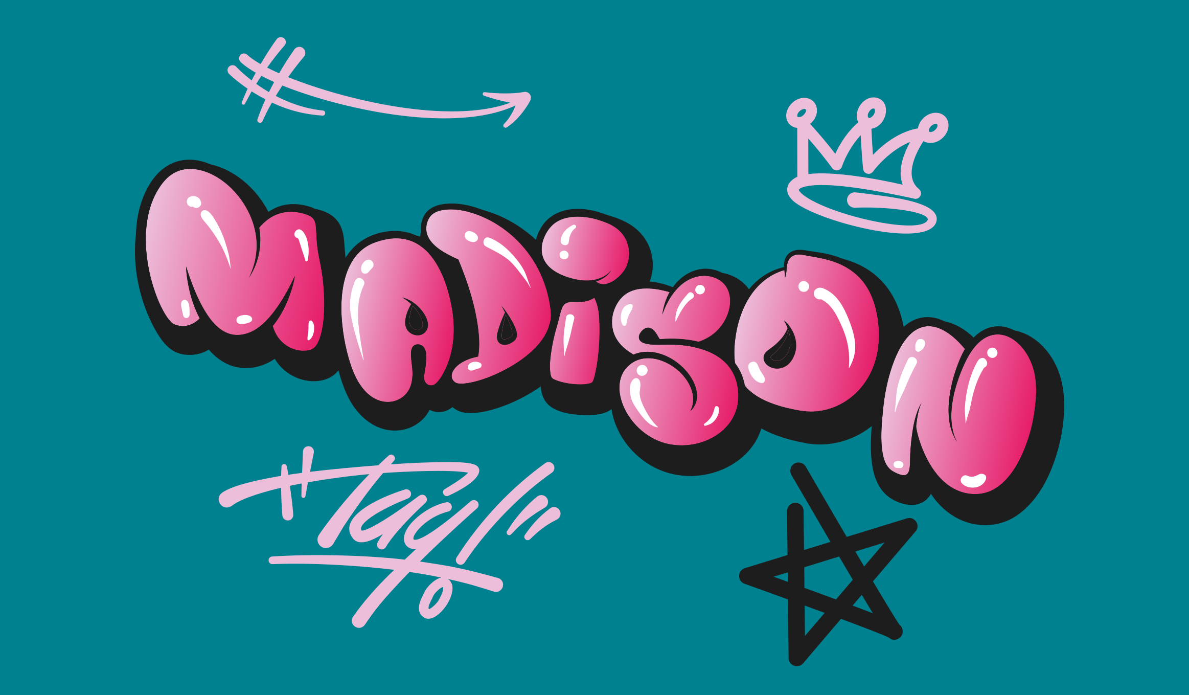 vinylový koberec pre mládež ružové graffiti s menom - Tenstickers