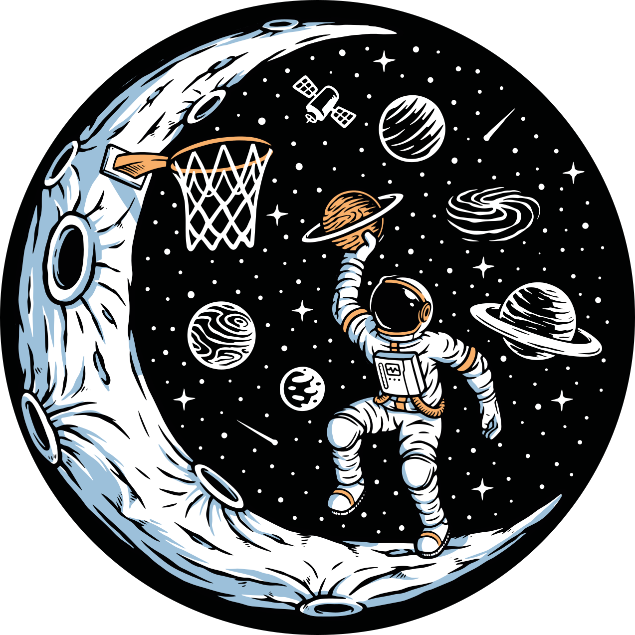 Astronaut hrajúci basketbalový koberec do spálne - Tenstickers