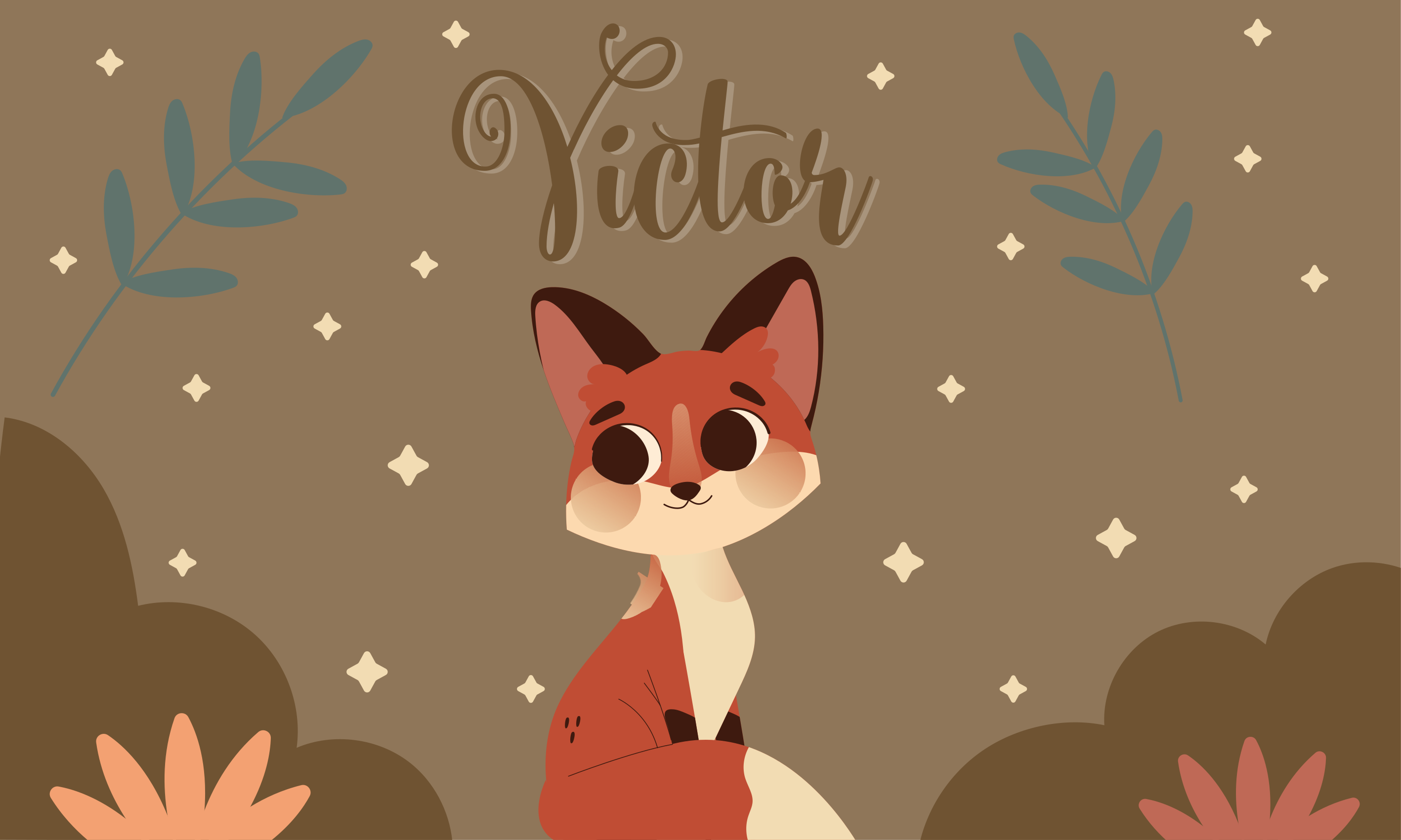 vinylový koberec s menom roztomilý dizajn líšky - Tenstickers