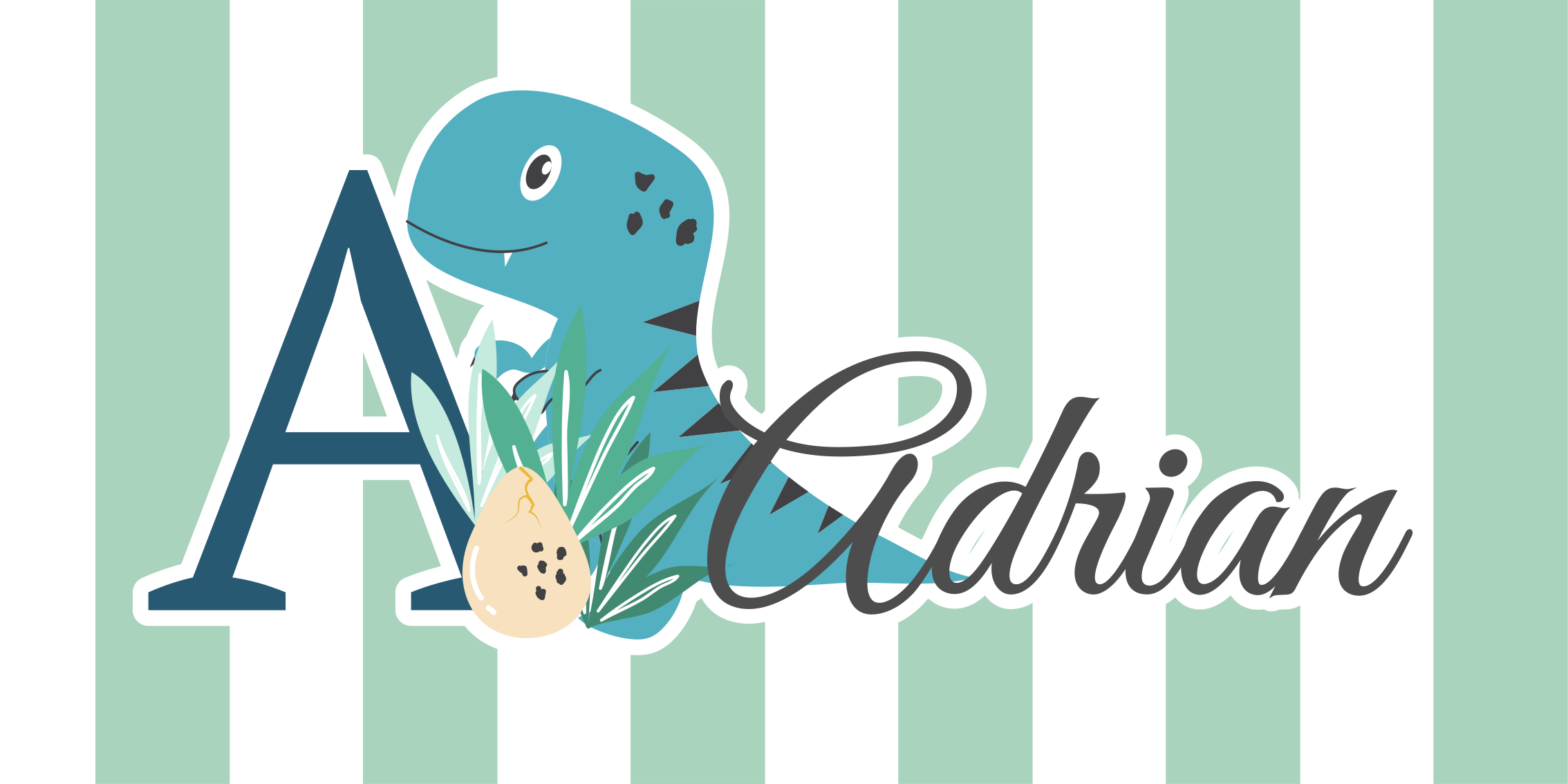 vinylový koberec pre bábätko mláďa rexa s iniciálou a menom - Tenstickers