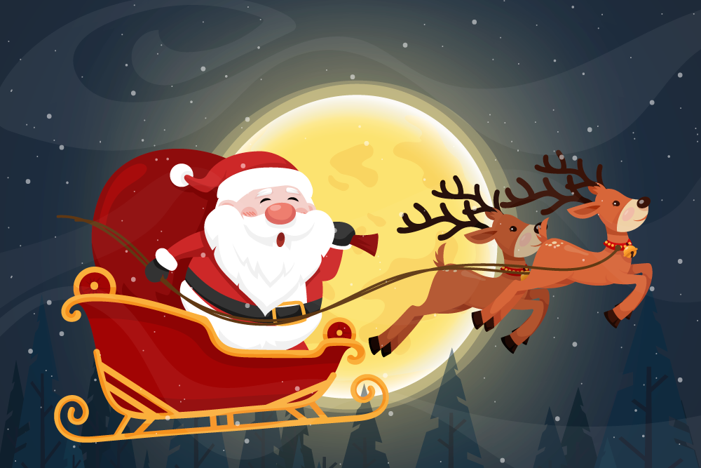 vianočný vinylový koberec jazda na saniach santa clausa - Tenstickers