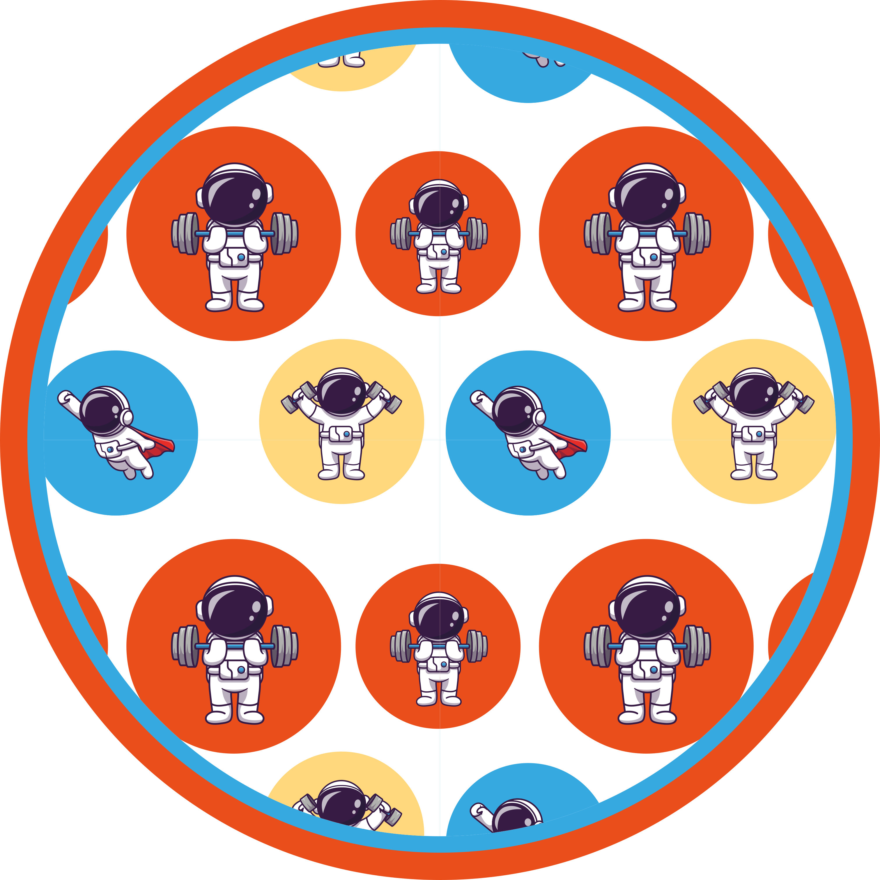 Astronaut zdvíhajúci činku kreslený koberec do spálne - Tenstickers