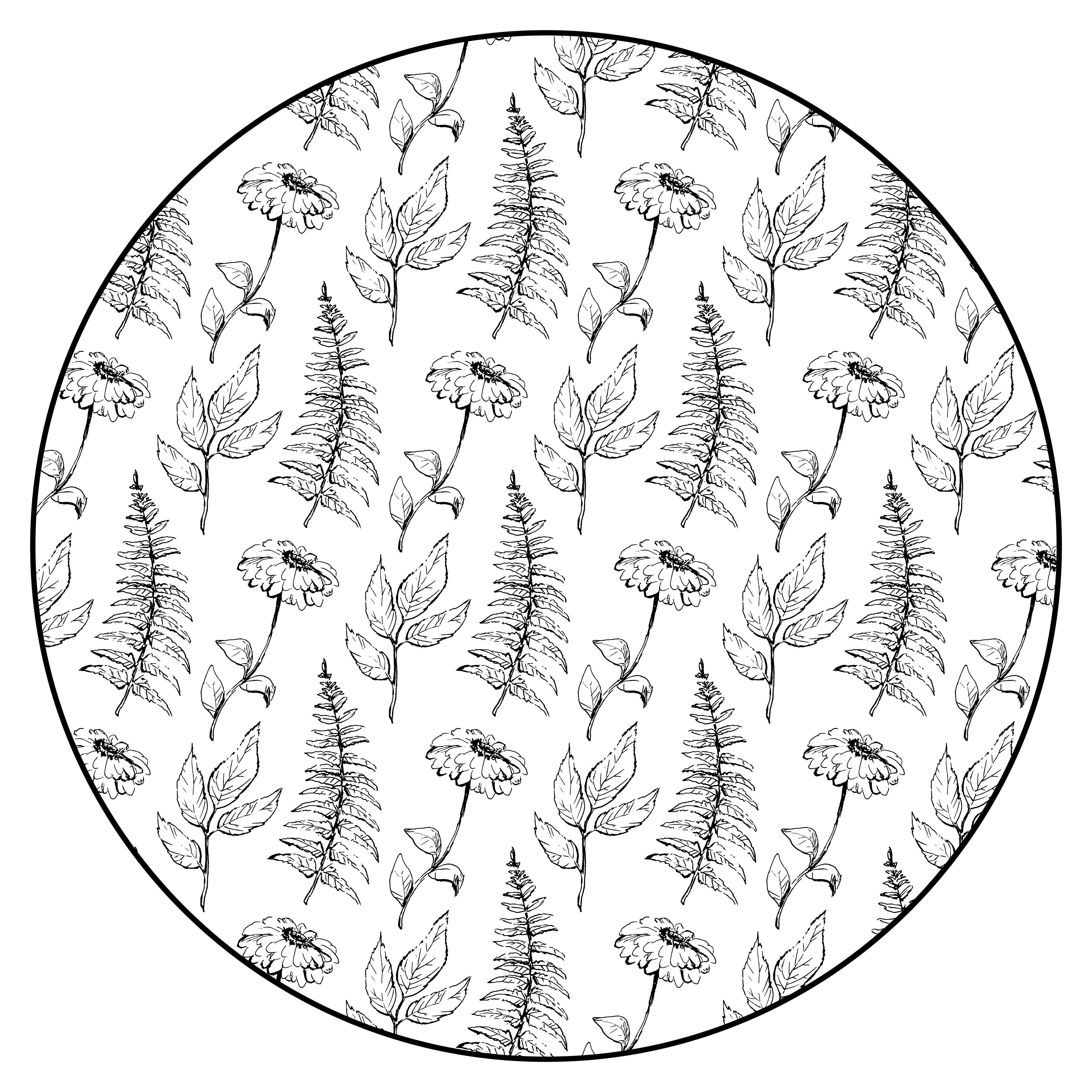 okrúhly vinylový koberec kvetinový čierny obrys - Tenstickers