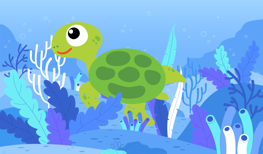 detský vinylový koberec veselá korytnačka prímorská krajina - Tenstickers