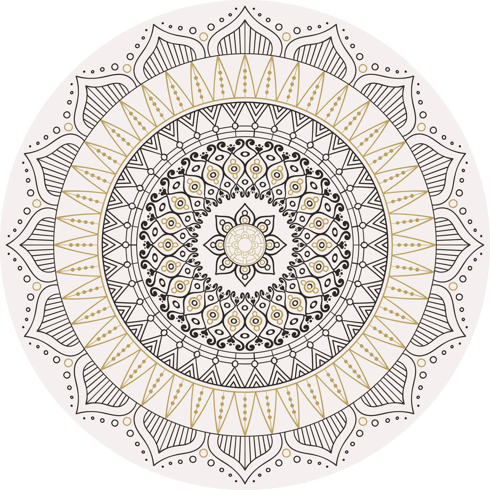 Geometrický hnedý a žltý kruhový mandala koberec - Tenstickers