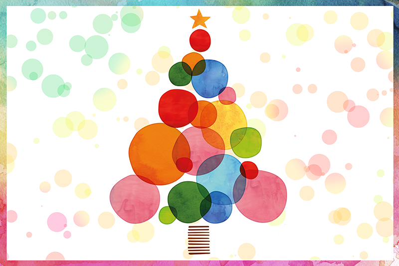 vianočný vinylový koberec vodové farby smrek - Tenstickers