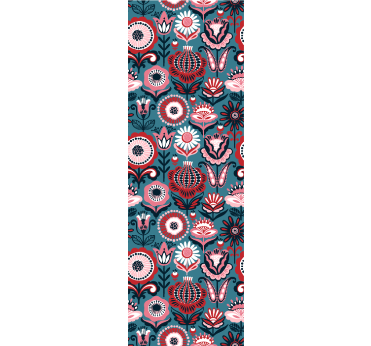 Ružová a červená kvetinová tapeta s ľudovým vzorom - Tenstickers