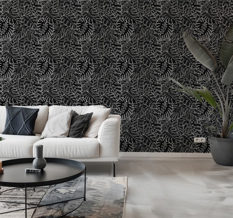 čierne tapety veľké listy - Tenstickers
