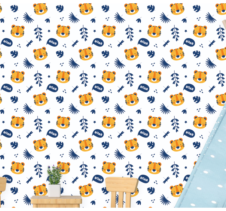 Tiger cub head and dragonfly kids wallpaper - Tenstickers