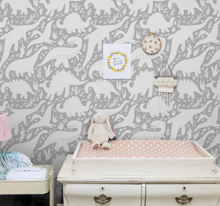 Dinosaur biely vzor zvierat tapety - Tenstickers