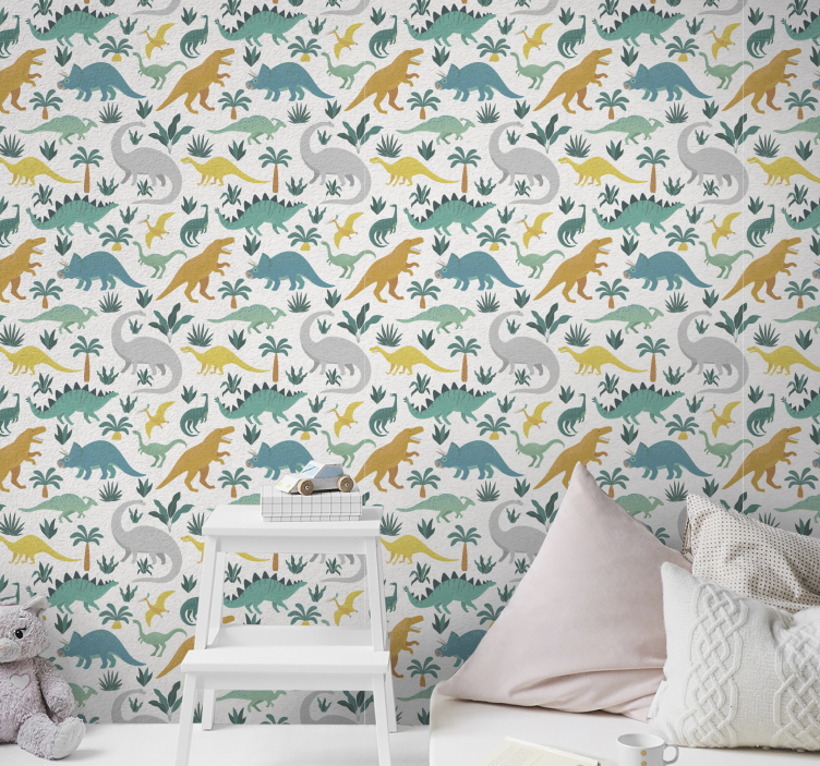Dinosaury so stromami detská tapeta - Tenstickers