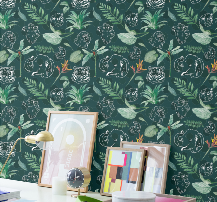 Farebná tapeta zvierat a stromov z džungle - Tenstickers