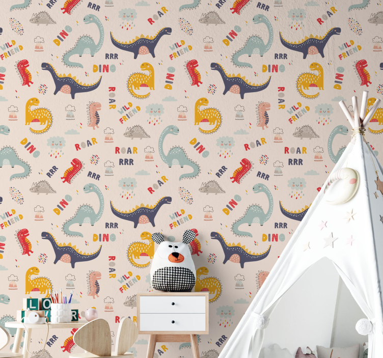 Farebné dinosaury s menami detská tapeta - Tenstickers