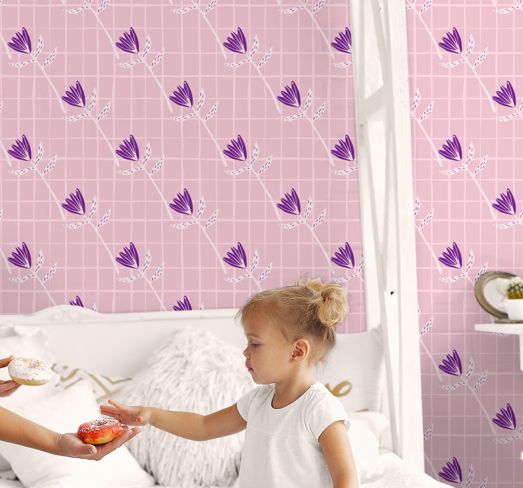 Fialové tvary kvetov v štvorcových kvetinových tapetách - Tenstickers