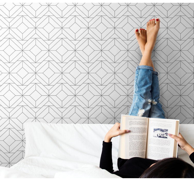 Geometrický biely vzor tapety domácej kancelárie - Tenstickers