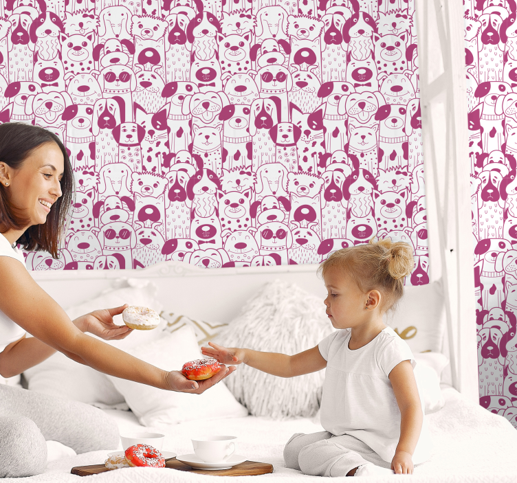 Kresba ružových psov s kožušinovými zvieracími tapetami - Tenstickers