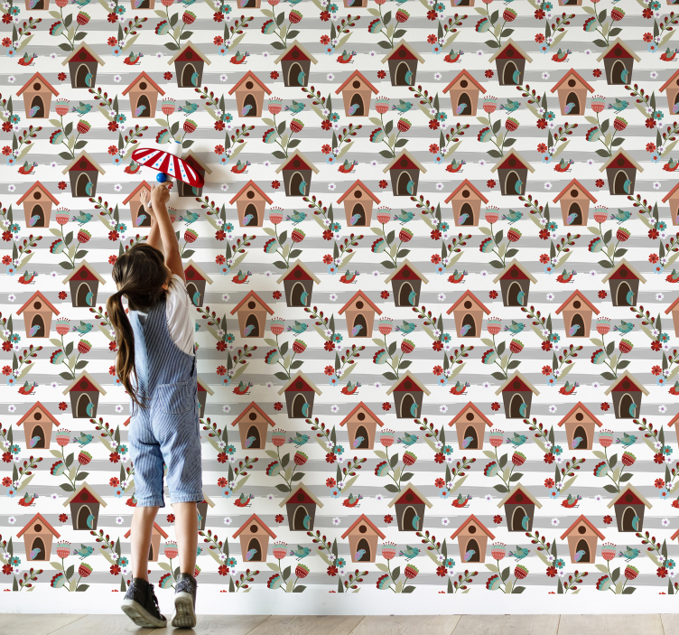 kvetinová tapeta očarujúci vzor vtáčích búdok - Tenstickers