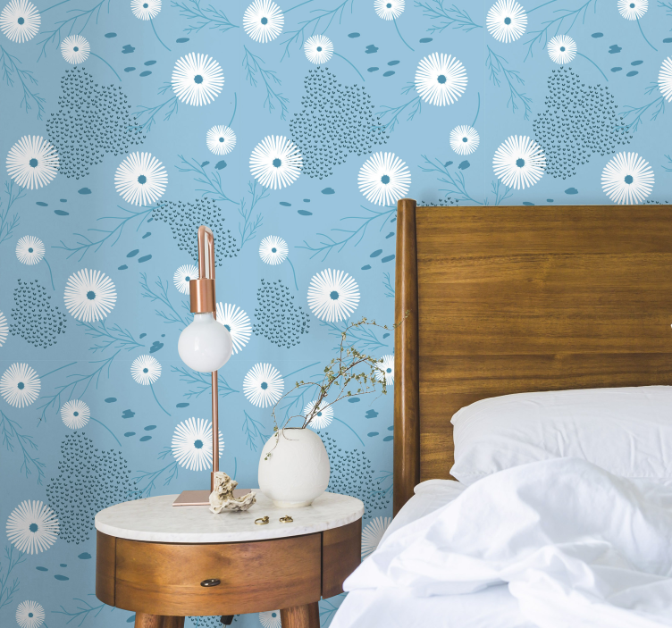 Modré biele kvety tapety - Tenstickers