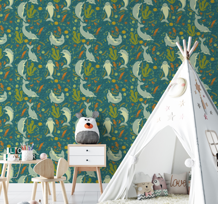 Modré delfíny zviera deti tapety - Tenstickers