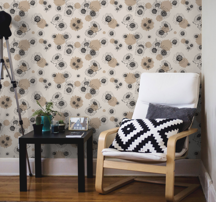 Béžová tapeta ručné kreslenie vinobranie sedmokrásky - Tenstickers