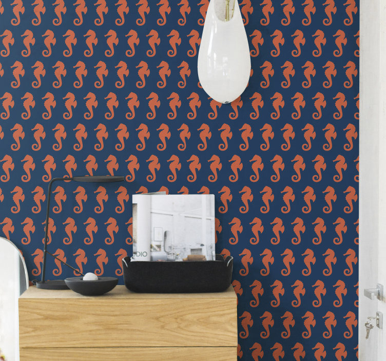 Oranžový morský koník vzor morský život tapety - Tenstickers