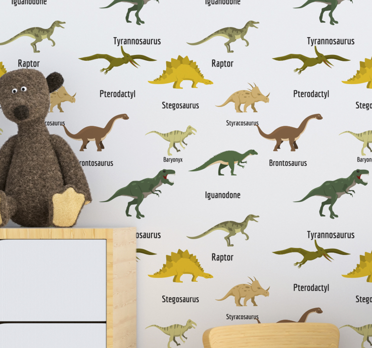 Realistické dinosaury s menami detská tapeta - Tenstickers