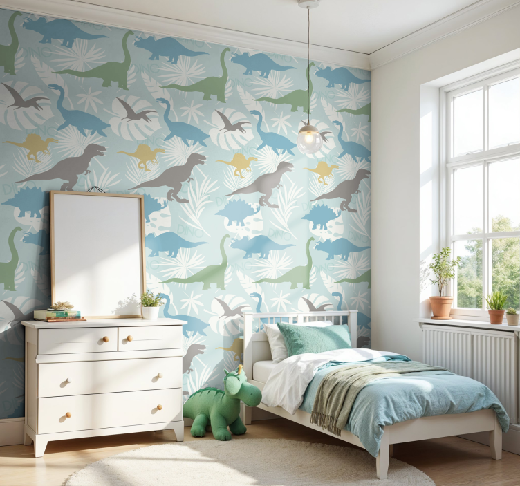 tapeta dinosaury pastelový farebný vzor - Tenstickers