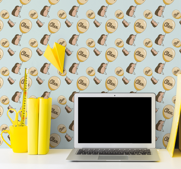 tapeta do detskej izby ježkovia s balónikmi a menom - Tenstickers