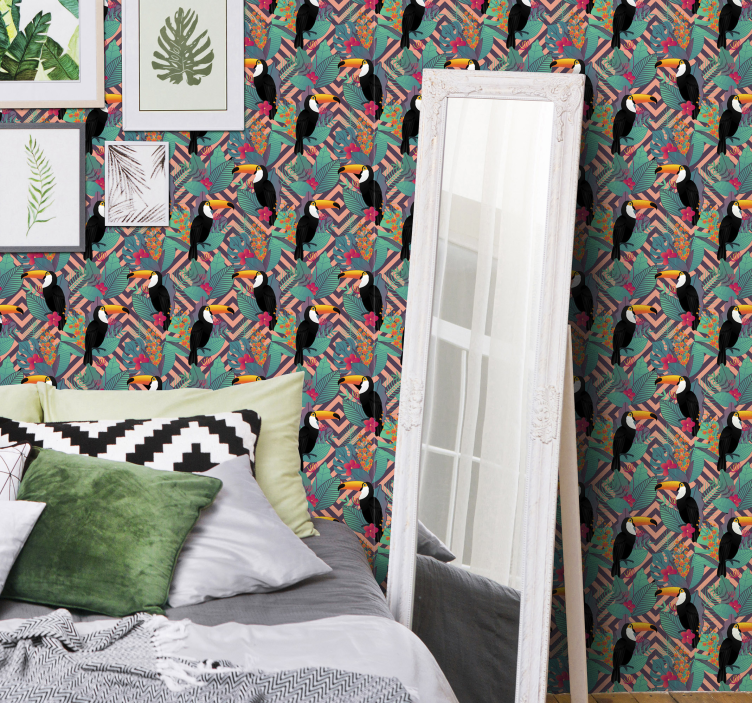 tapeta na stenu zvierata tukany medzi listami - Tenstickers