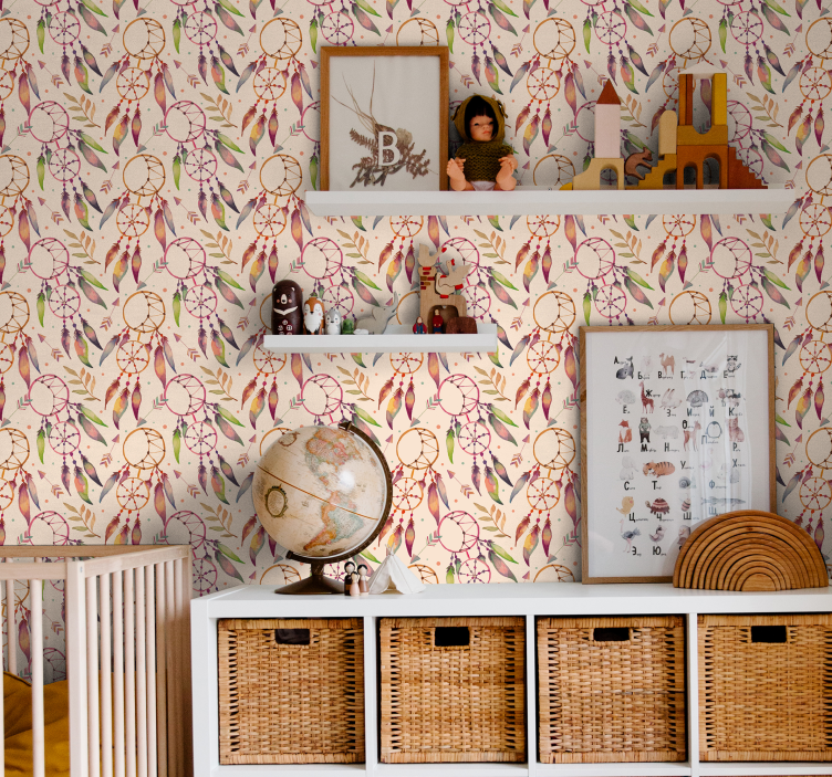 tapeta do detskej izby kvetinový vzor lapača snov - Tenstickers
