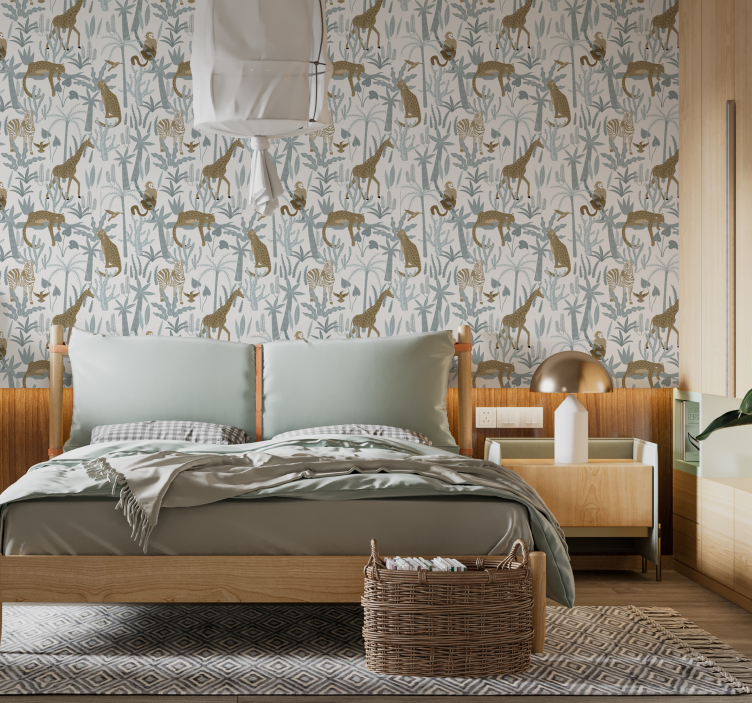 tapety do spálne vzor džungle pastelových farieb - Tenstickers