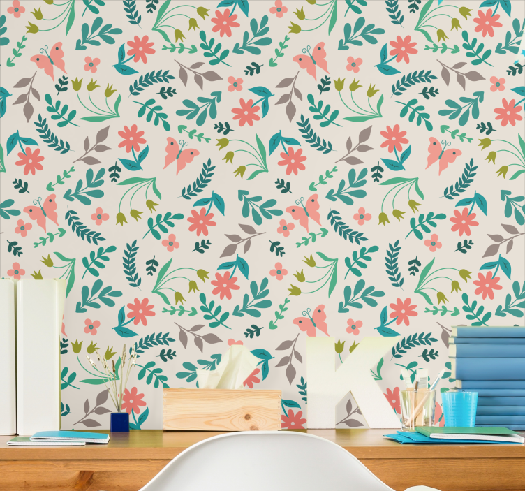 Tapety na stenu kvety kvetinové motýle - Tenstickers