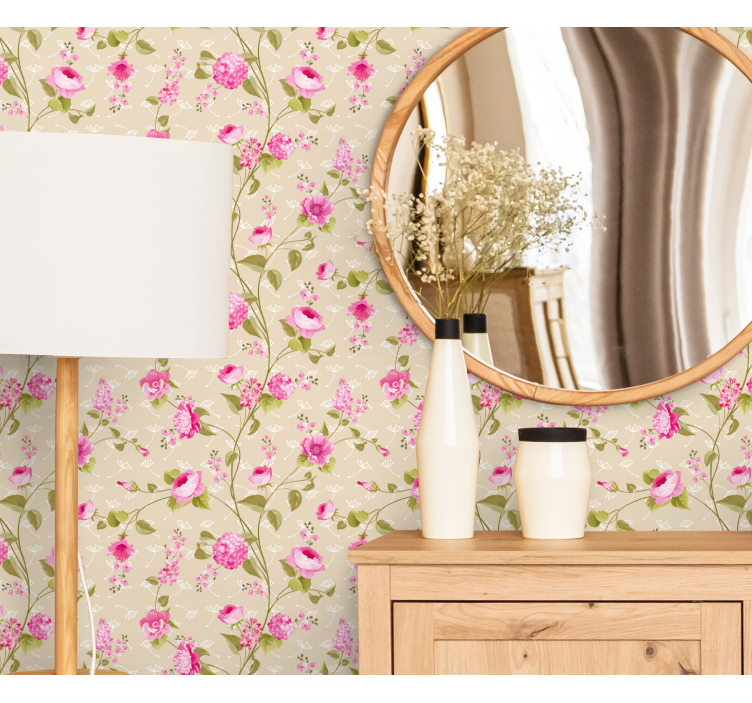 tapety na stenu kvety béžový vzor ruží - Tenstickers