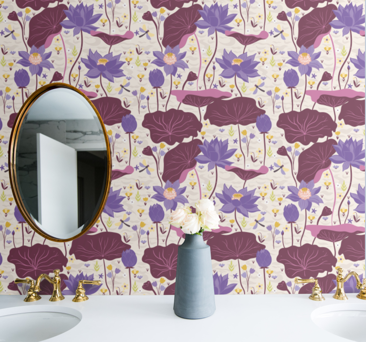 tapety na stenu kvety modrý a fialový vzor - Tenstickers