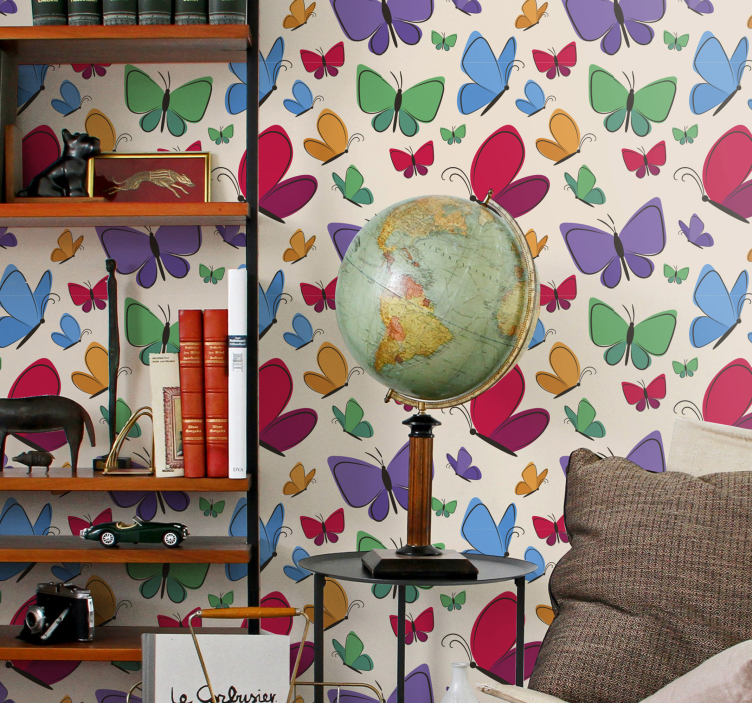 tapety na stenu motyle farebný motív na béžovom pozadí - Tenstickers