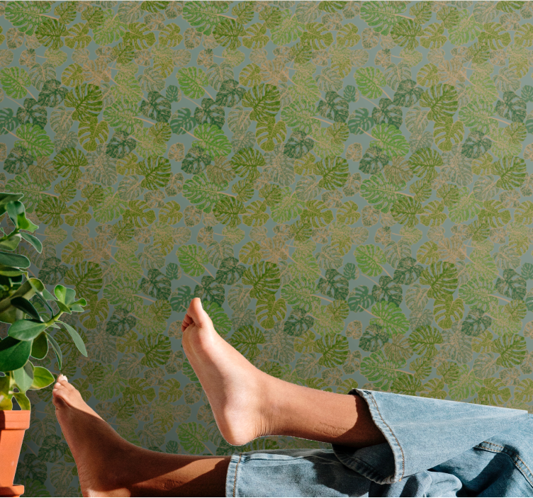 tapeta listy zelený motív monstera - Tenstickers