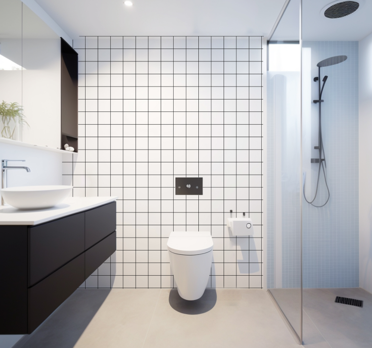 tapety so štvorcami čierne a biele jemné čiary - Tenstickers