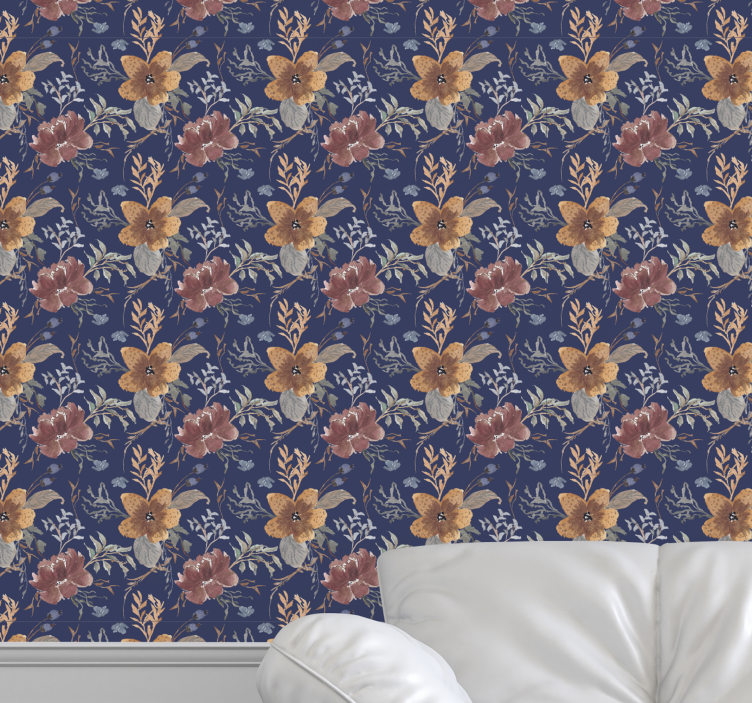 Tmavo modré kvetinové ornamenty moderné tapety - Tenstickers
