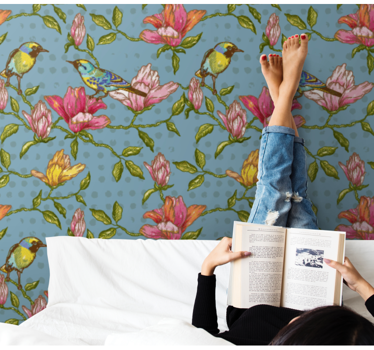 žlté vtáky s kvetmi kvetinové tapety - Tenstickers