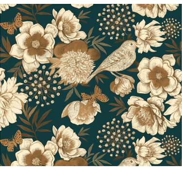 Tapeta vtaky v retro botanickom štýle - Tenstickers