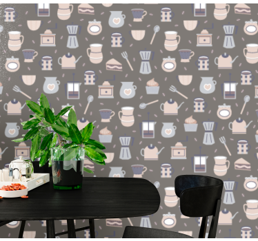 Bezšvové vzor káva ikony moderné tapety - Tenstickers