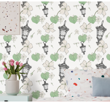 čierna lampa s listami mestské tapety - Tenstickers