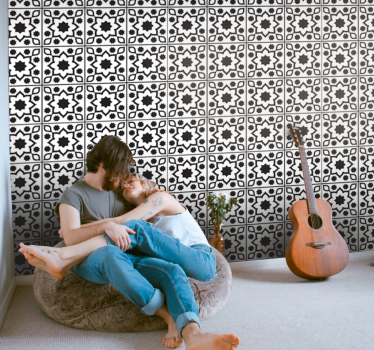 Dlaždice tlačiť čiernobiele kvetinové tapety - Tenstickers
