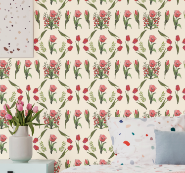 Jarná tapeta do spálne s červenými tulipánmi - Tenstickers