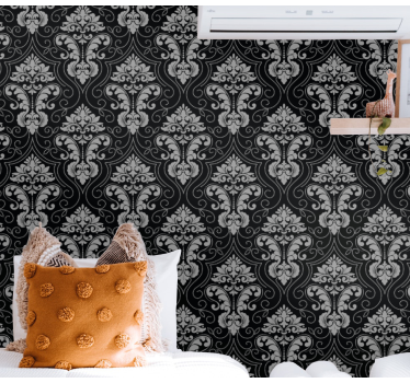Neo barock čierna strieborná kvetinová tapeta - Tenstickers
