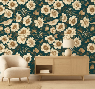 Tapeta vtaky v retro botanickom štýle - Tenstickers