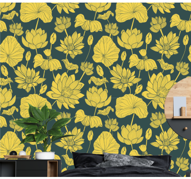 tapety na stenu kvety botanická ilustrácia lotosu - Tenstickers