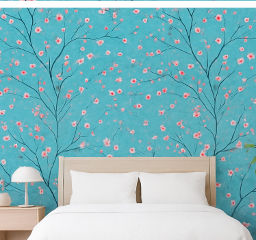 Tapety na stenu kvety v odtieni teal s čerešňovými kvetmi - Tenstickers